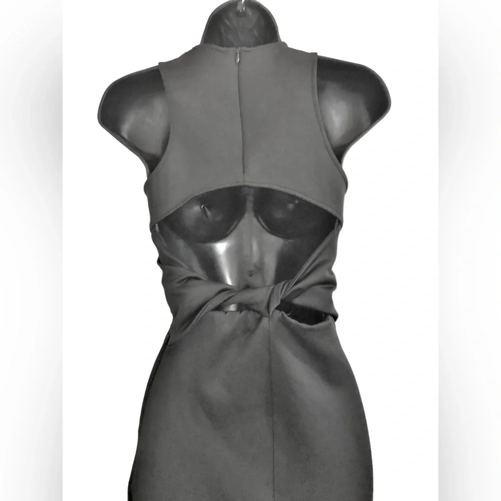 Zara black scuba fit twisted back cutout front slit sleeveless dress size XS new - Picture 3 of 16